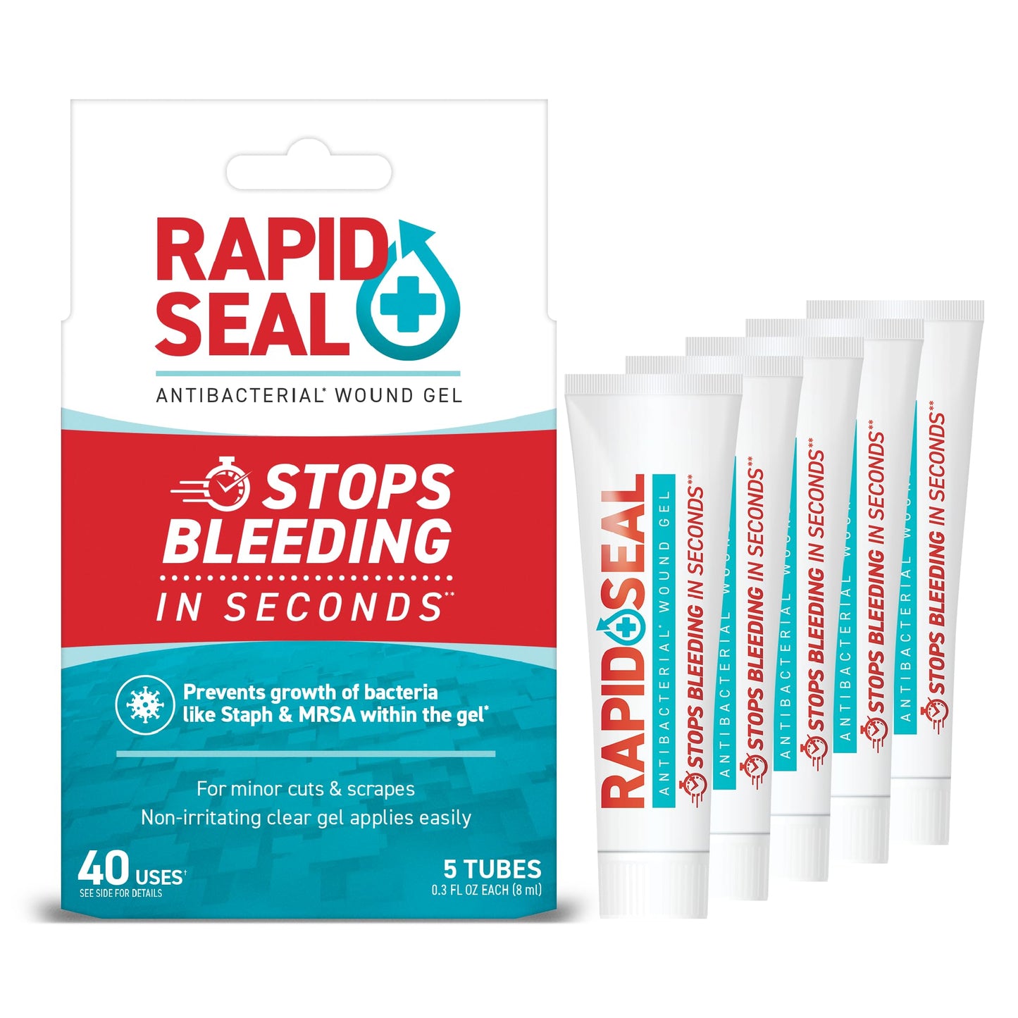 Rapid-Seal Wound Gel 0.3oz (5 Tubes) | Stops Bleeding in Seconds, for Minor Cuts, Scrapes & Razor Nicks