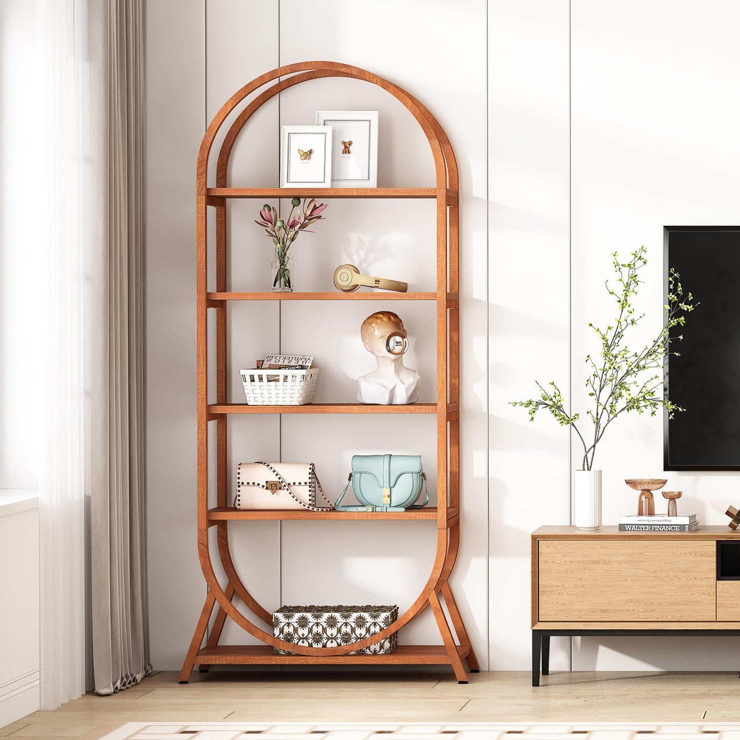 Tribesigns 5-Tier Open Bookshelf, 70.8" Tall Arched Bookcase, Modern Brown Storage Bookshelves, Freestanding Display Rack Shelving Unit for Office, Bedroom, Living Room, Easy Assembly
