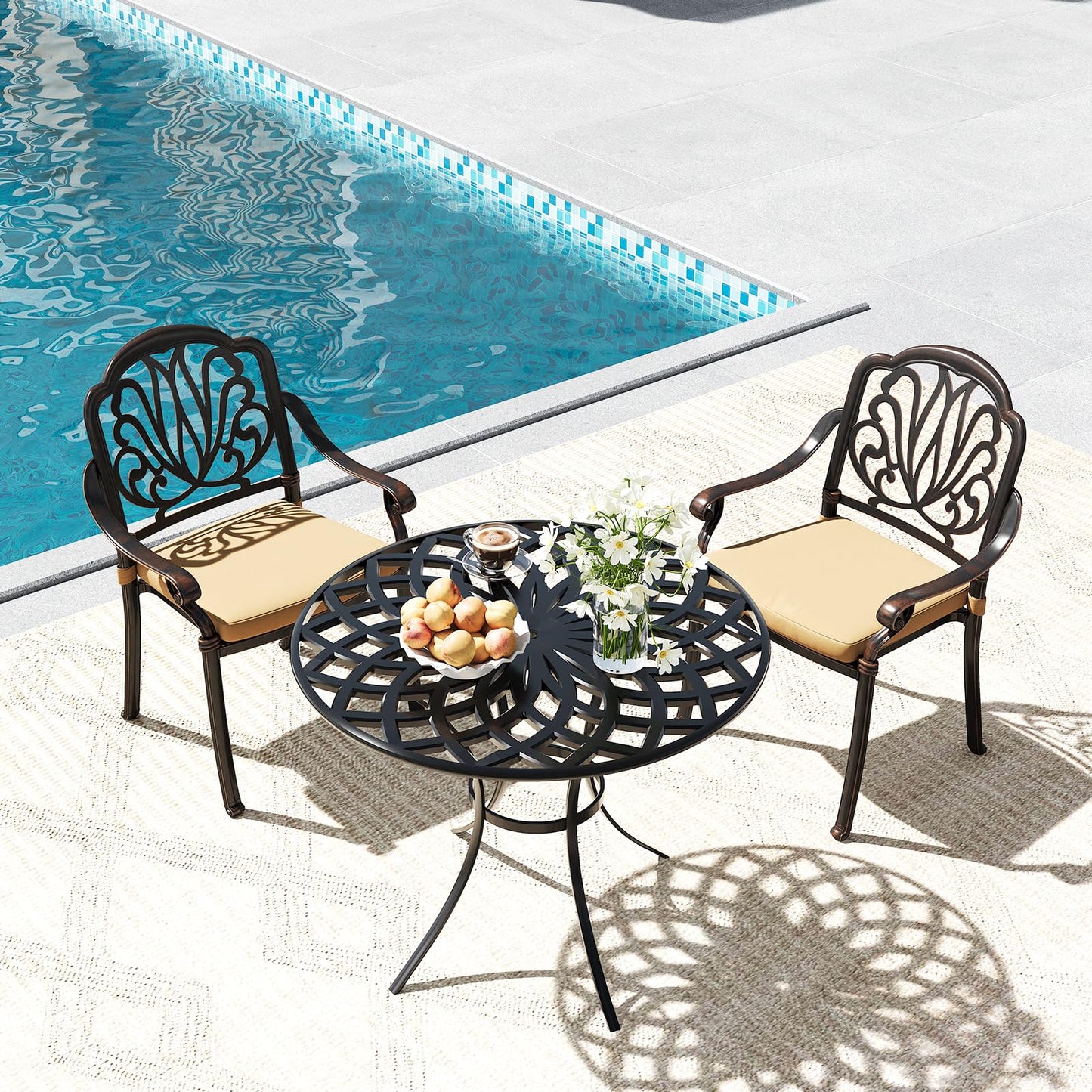 HOMTHING Cast Aluminum Outdoor Dining Chairs Set of 2, Patio Dining Chair with Seat Cushions,Rustproof UV Protected Comfortable Seating for Backyard&Poolside