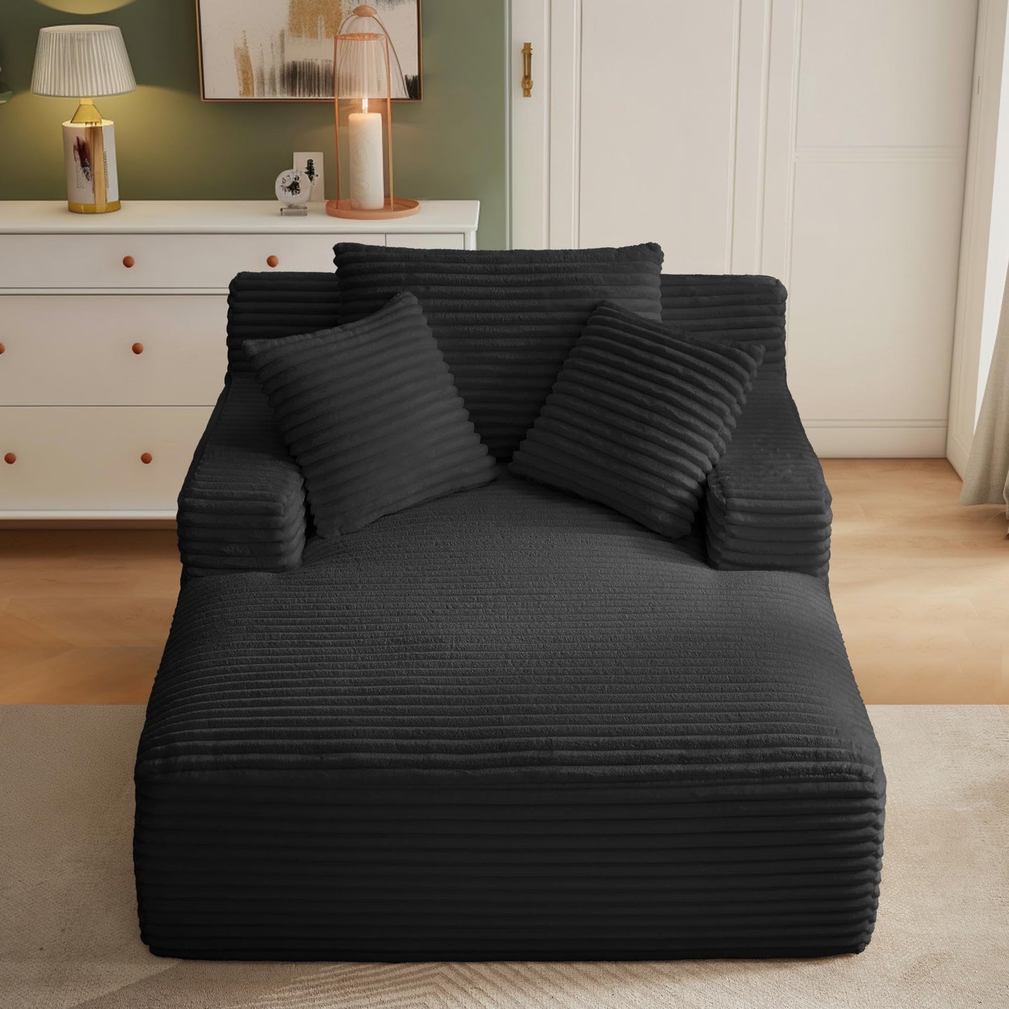 Chorlenimi Boneless Couch Sofa Chiar Chaise Lounge Chair Indoor Upholstered Corduroy Couch Cloud Sleeper Sofa Oversized Reading Chair for Living Room No Assembly Required (Black, 50" W x 67" D)