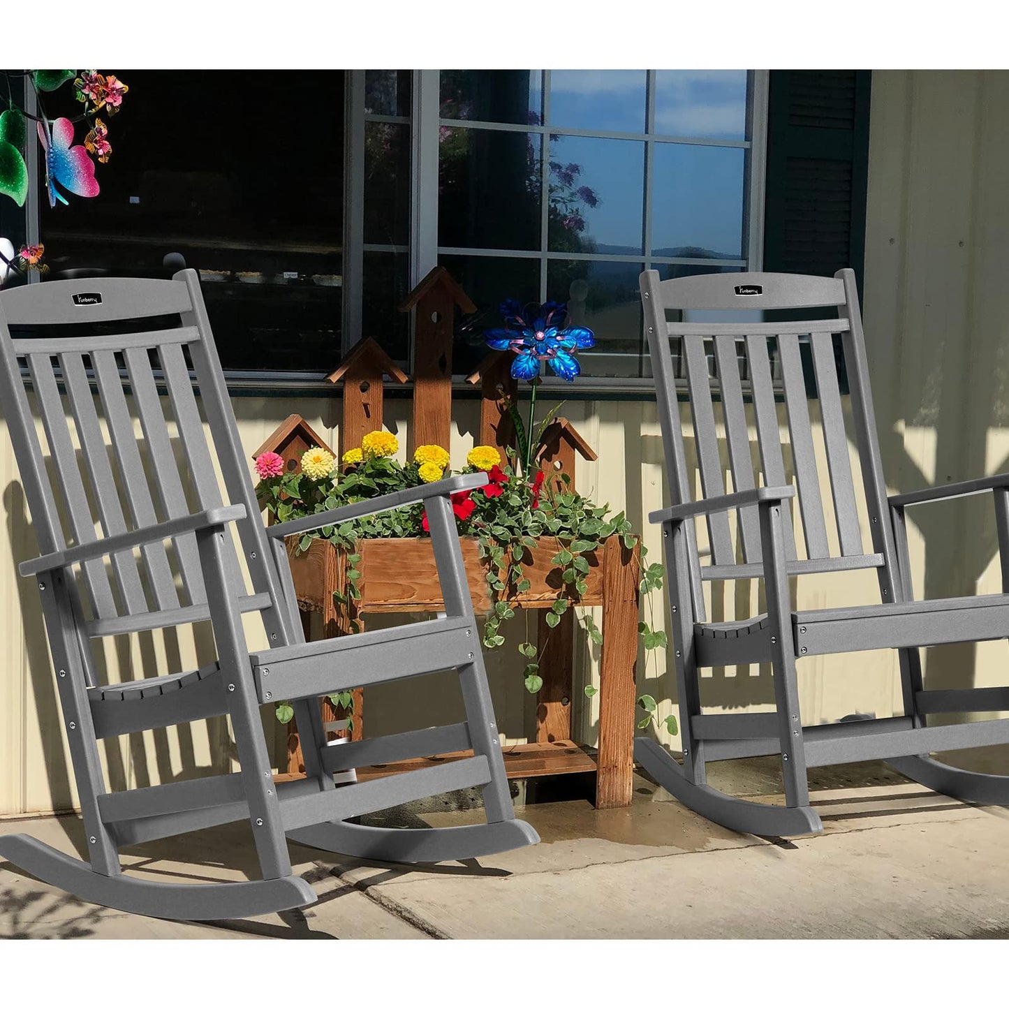FUNBERRY Outdoor Rocking Chairs, HDPE All Weather Poly Lumber Rocker, High Back Patio Rockers Easy Assembly
