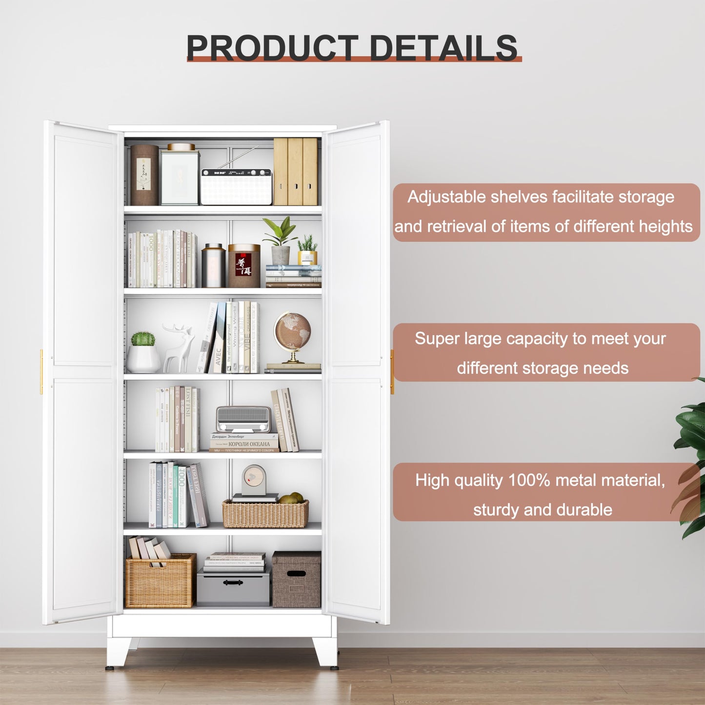 PAOFIN Kitchen Pantry Storage Cabinet with Doors and Adjustable Shelves, Metal ClosetMaid Food Pantry Cabinets, 75" Tall Freestanding Cupboard for Kitchen, Laundry or Utility Room, White