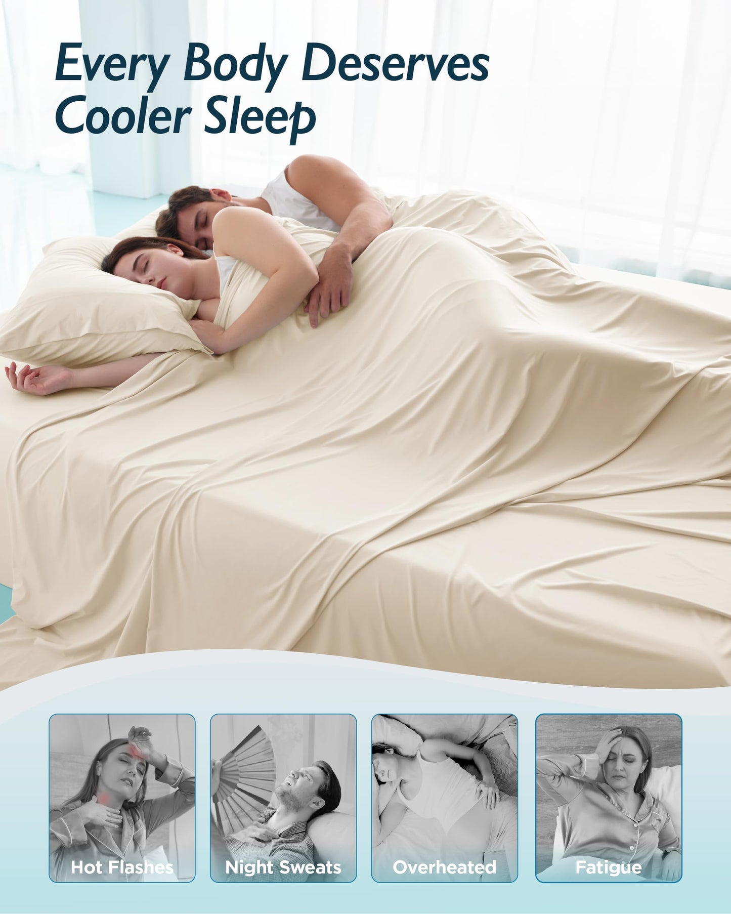 Breescape Cooling Sheet Set King Size - BlendTek™ Dry & Cool Technology for Hot Sleepers and Night Sweats, Q-Max>0.46 Tech, Deep Pocket Up to 18", 360° Elastic Band, Ivory