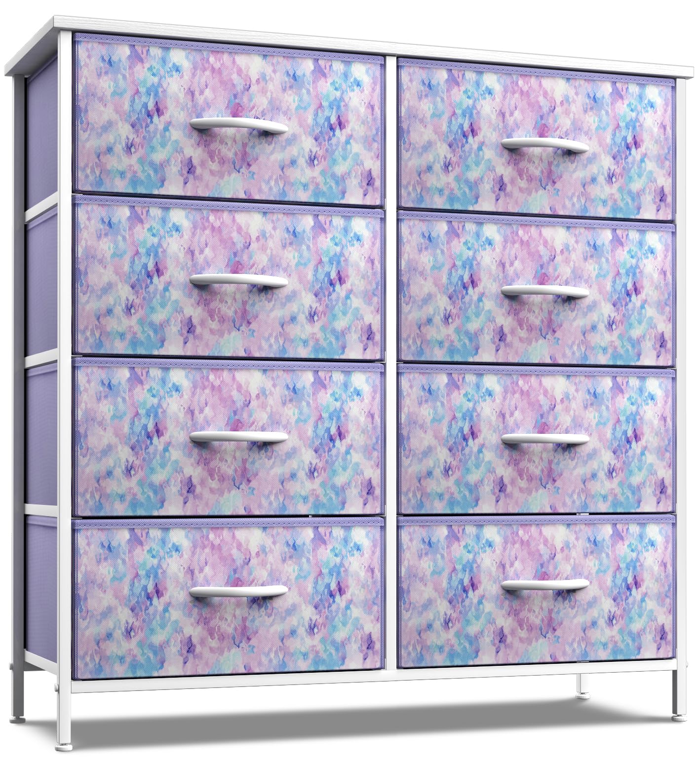 Sorbus Dresser with 8 Drawers - Furniture Storage Chest Tower Unit for Bedroom, Hallway, Closet, Office Organization Steel Frame, Wood Top, Easy Pull Fabric Bins (8-Drawer, Tie-dye Blue/Pink/Purple)