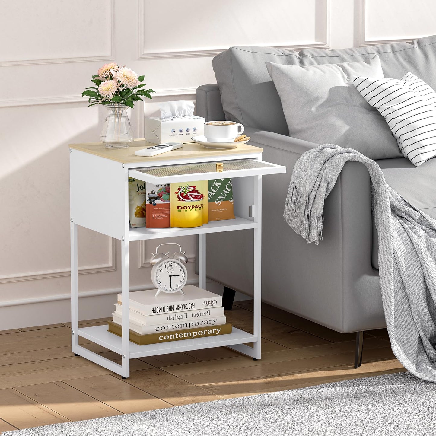 SYKIARIOL White Nightstand, End Table with Cute Storage for Bedroom Furniture,Bed Side Table for Kids Nightstand,Bedside Table for Girls Bedroom Furniture,Living Room,Dorm,White