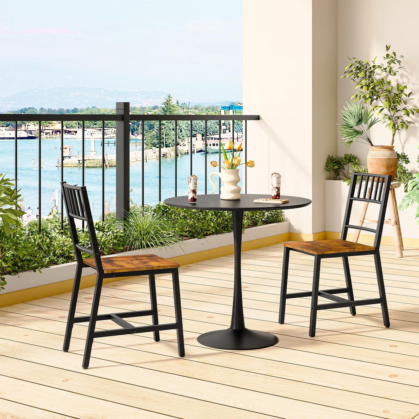 HOOBRO Kitchen Chairs Set of 2, Wooden Dining Room Chairs with Metal Frame, Dining Chairs with Back, Easy to Assemble, Farmhouse Dining Chairs for Kitchen, Living Room, Rustic Brown and Black BF39CD01
