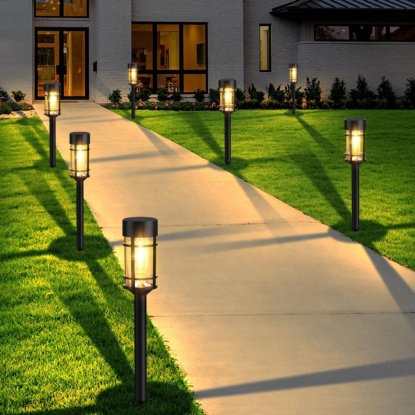 Mancra 8 Pack Solar Pathway Lights Outdoor, LED Solar Garden Lights Glass Stainless Steel Up to 12 Hrs Outdoor Lights for Landscape Lawn Yard Walkway Driveway
