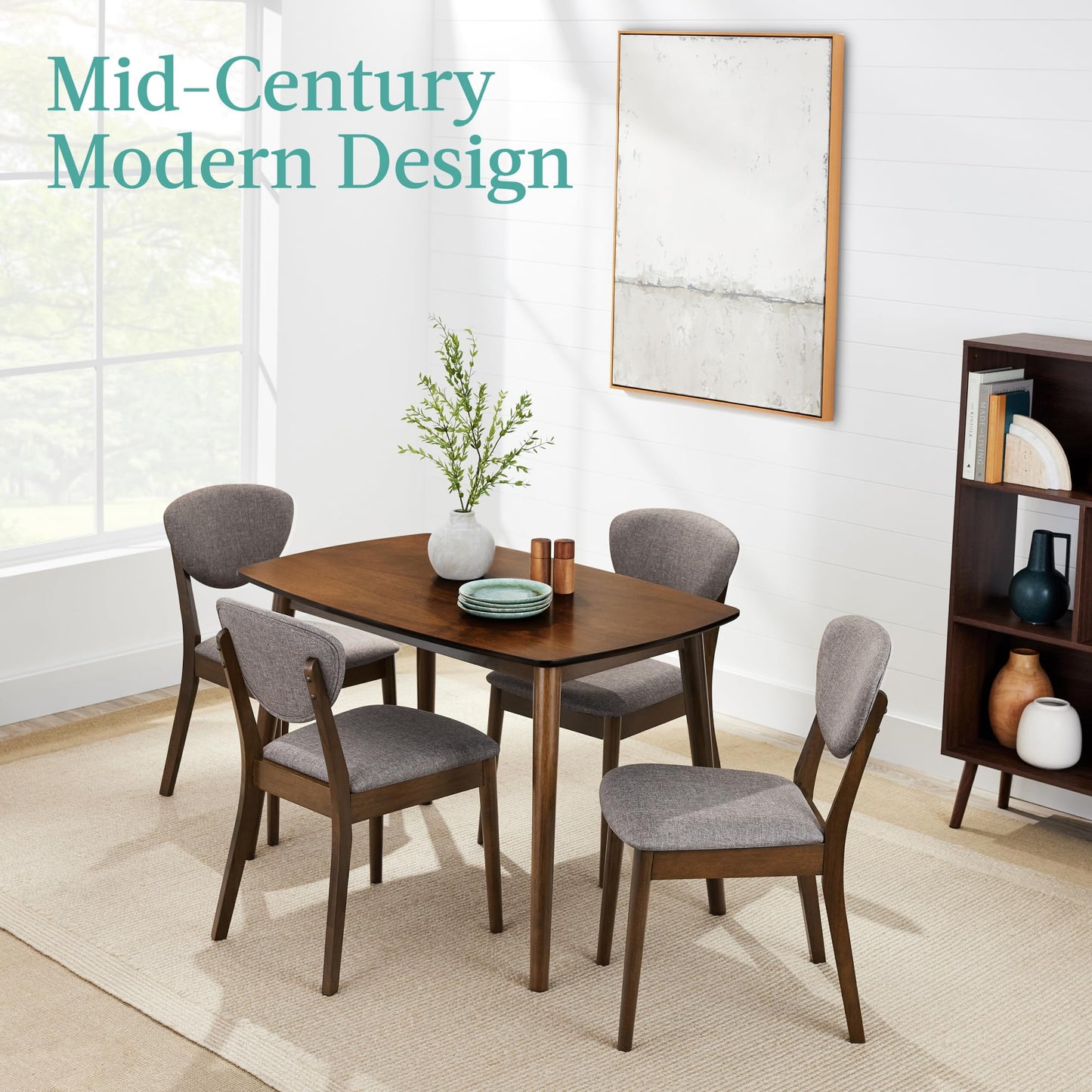 Best Choice Products 5-Piece Dining Set, Compact Mid-Century Modern Table & Chair Set for Home, Apartment w/ 4 Chairs, Padded Seats & Backrests, Wooden Frame - Walnut/Light Gray