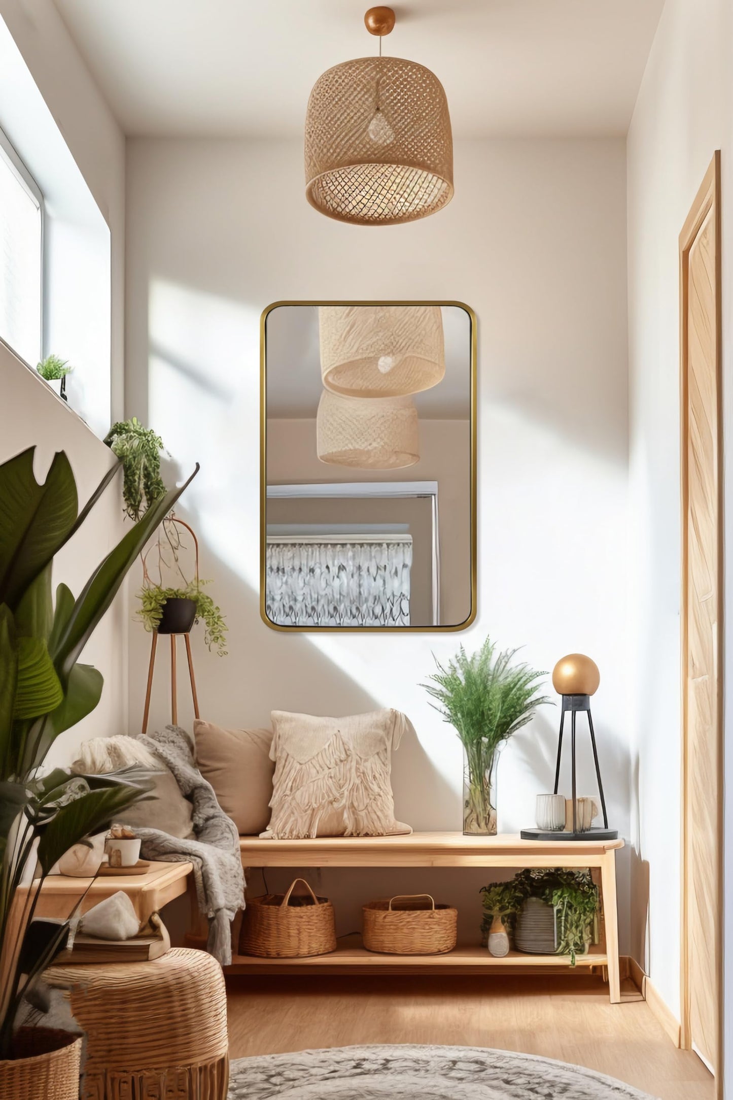 ANDY STAR Brushed Gold Mirrors for Bathroom, 24x36’’ Rounded Rectangle Mirror, Modern Brass Bathroom Vanity Mirror Non-Rusting Metal Tube Framed 1’’ Deep Wall-Mounted Mirrors Vertical/Horizontal
