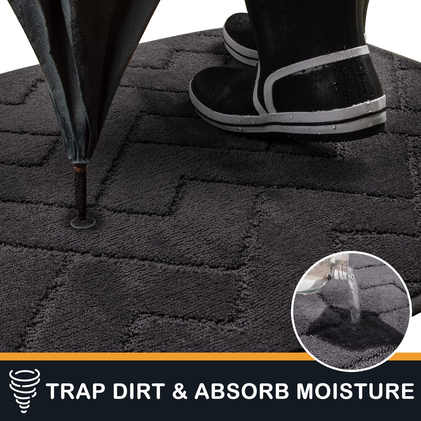 PURRUGS Dirt Trapper Door Mat 20" x 31.5", Non-Slip Machine Washable Entry Rug, Shoe Scraper, Dog Doormat, Super Absorbent Welcome Mat for Front & Back Door, Muddy Wet Shoes & Paws, Charcoal