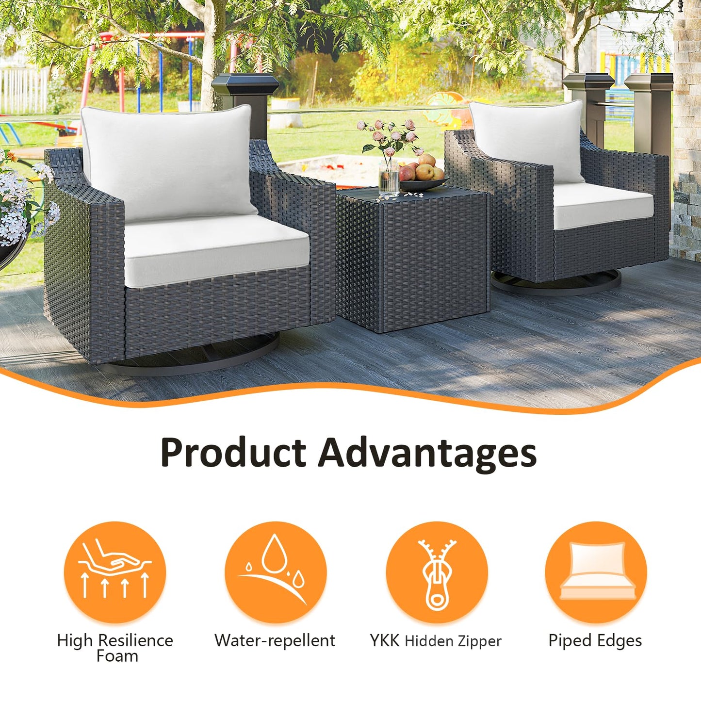 Unimatta Outdoor Patio Chair Cushions Set, 24" x 24", Set of 2, Water-Repellent, Fade Resistant, Deep Seat Bottom and Back Cushion for Backyard, Couch, Sofa and Patio Furniture, Linen