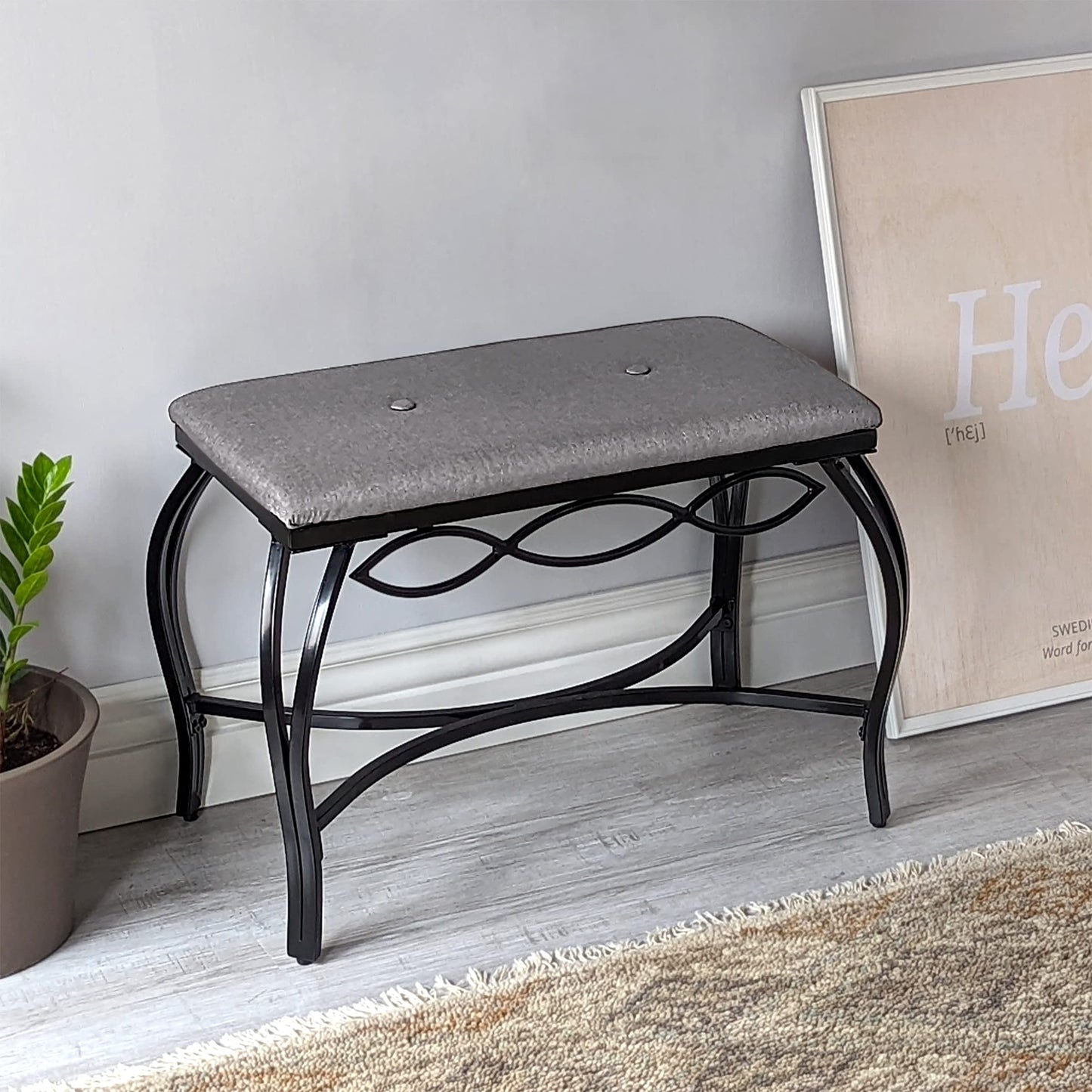 Mango Steam Heather Gray Shoe Bench - Vanity Seat for Makeup Room, Dressing Stool, Entryway Bench - Powder Coated, Upholstered, Space Saving