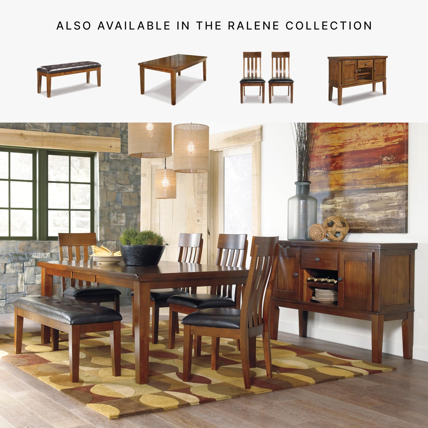 Signature Design by Ashley Ralene Tufted Upholstered Dining Room Bench, Medium Brown