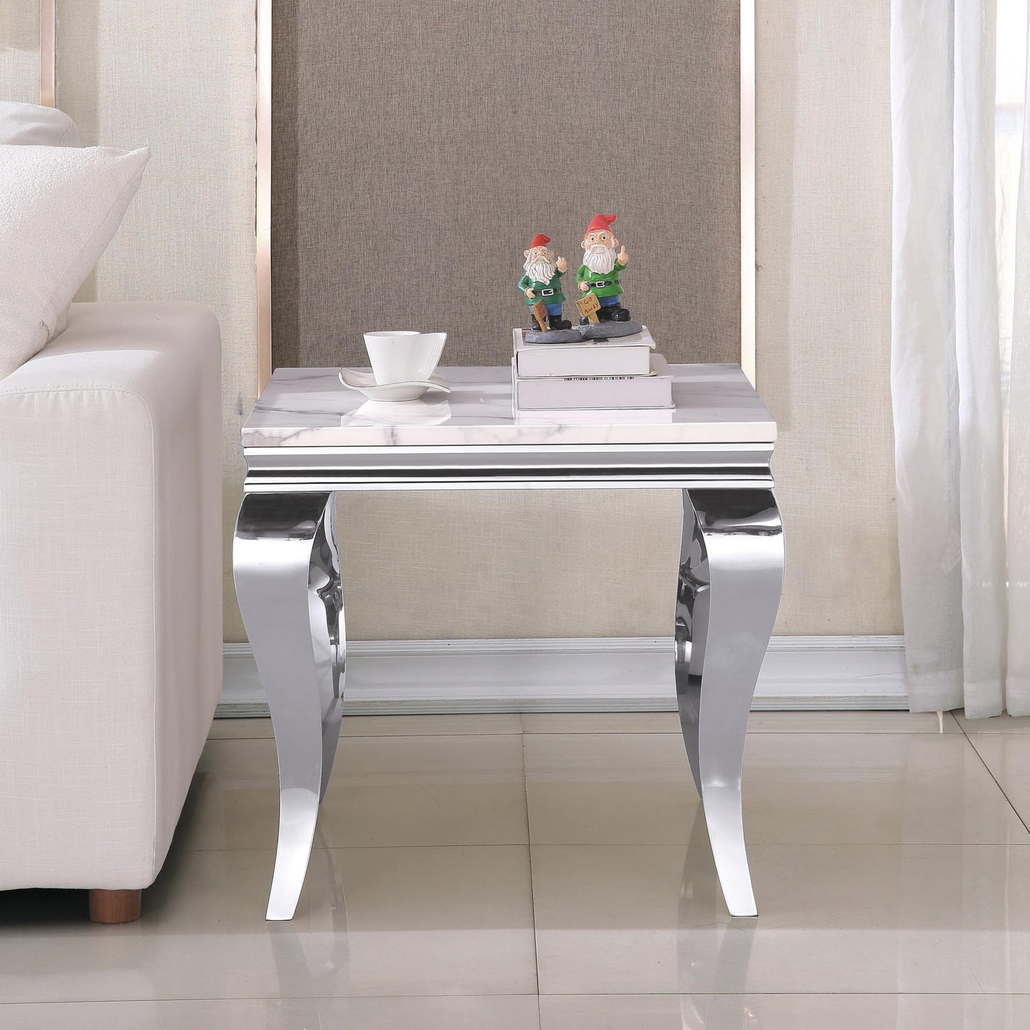 SSLine Modern 3 Piece Living Room Table Set, Includes 1 Coffee Table & 2 End Tables, Luxury Faux Marble Coffee End Table Set with S-Shape Stainless Steel Legs (White Marble& Silver3)