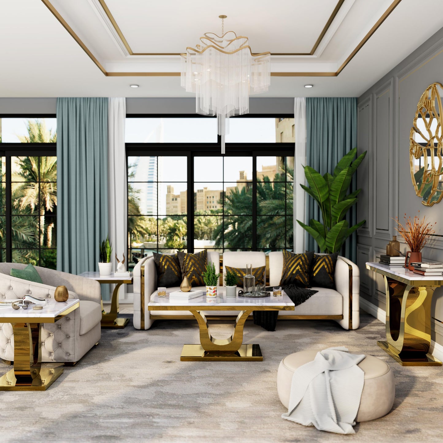 Anewsun Gold Coffee Table, White and Gold Rectangle Living Room Tea Table, Glam 48 inch Coffee Table for Living Room, Guest Hall, Reception Room