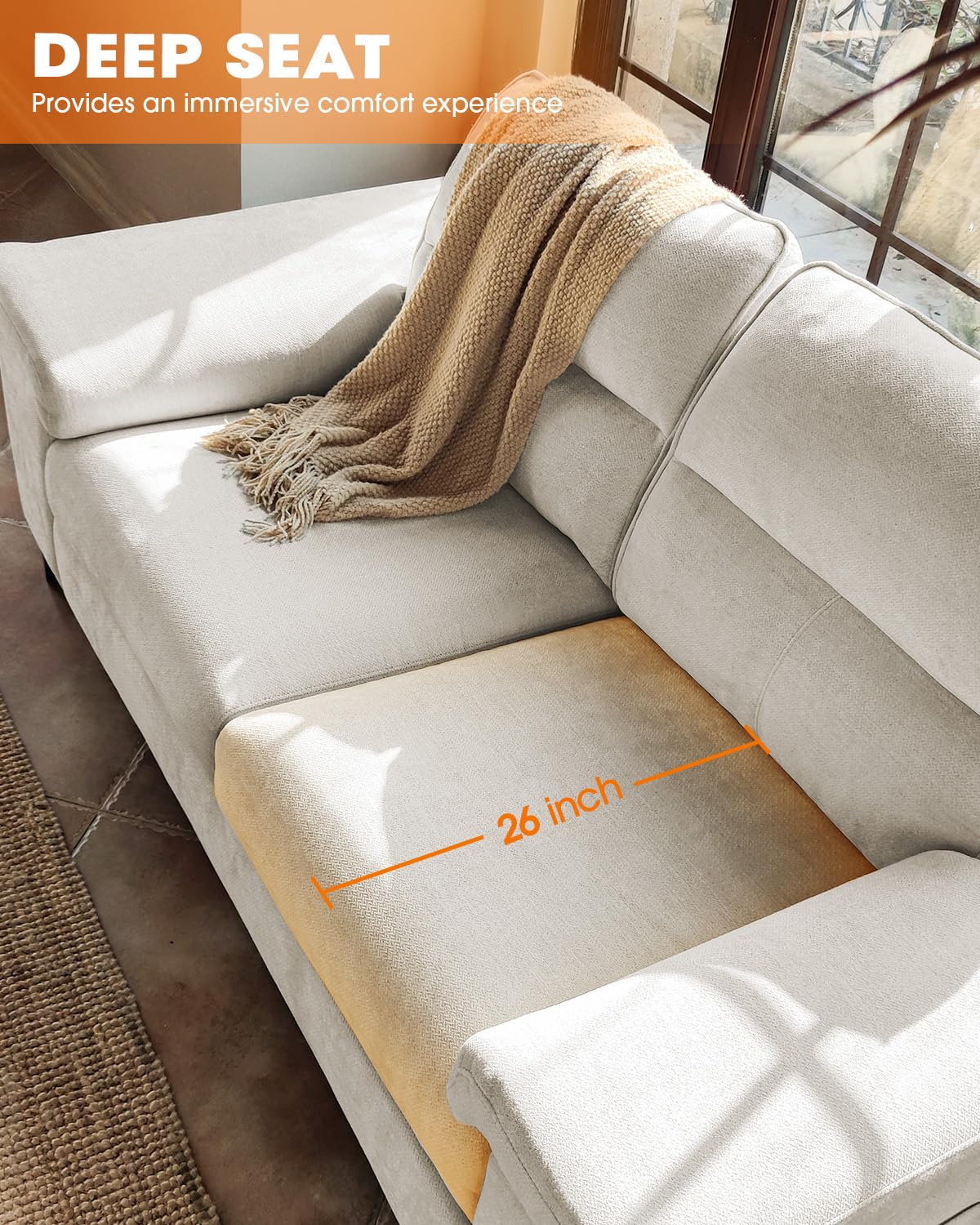 71.25" Modern Sofa Couch for Living Room, Deep Seat Sofas with 8”Cushion, Comfy 2-Seater Chenille Loveseat with Convertible Armrest, Removable Sofa Cover, High Leg (Beige)