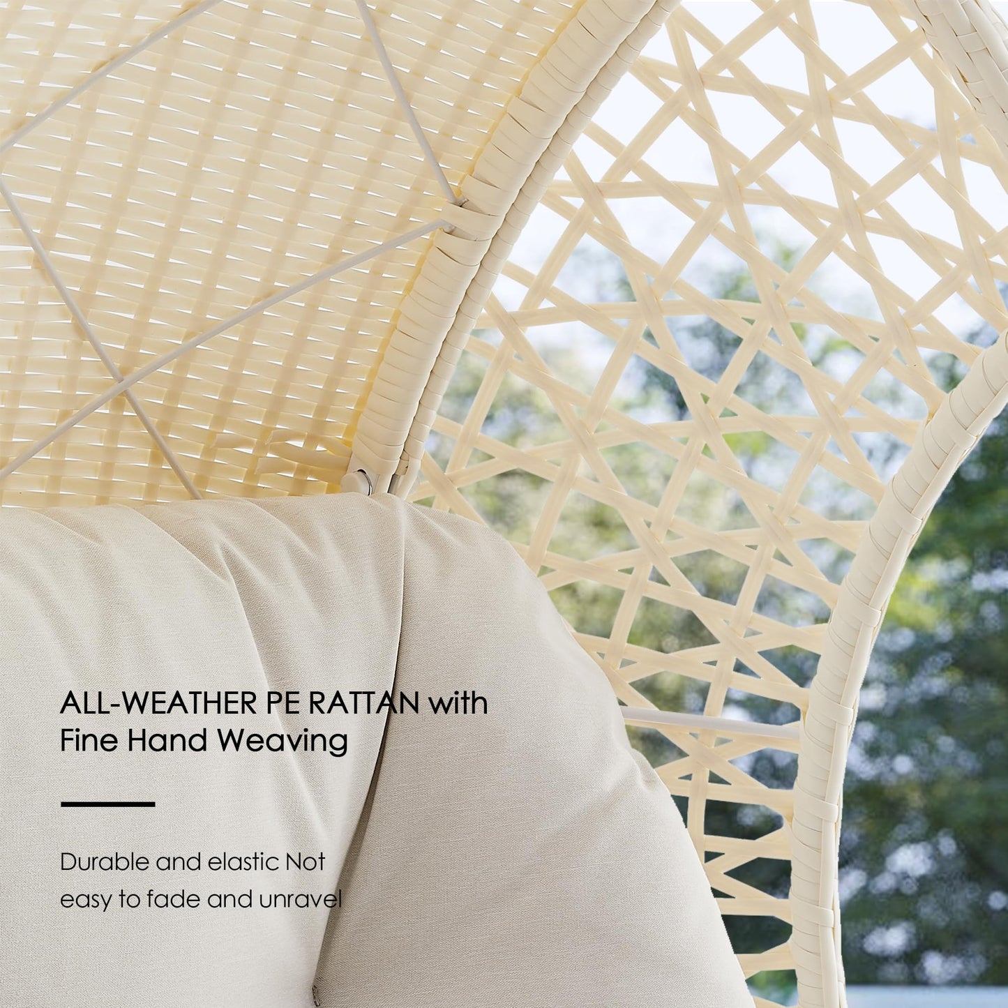 Ulax Furniture Hanging Egg Chair, Tear DropChair with Beige Cushion (Without Stand)