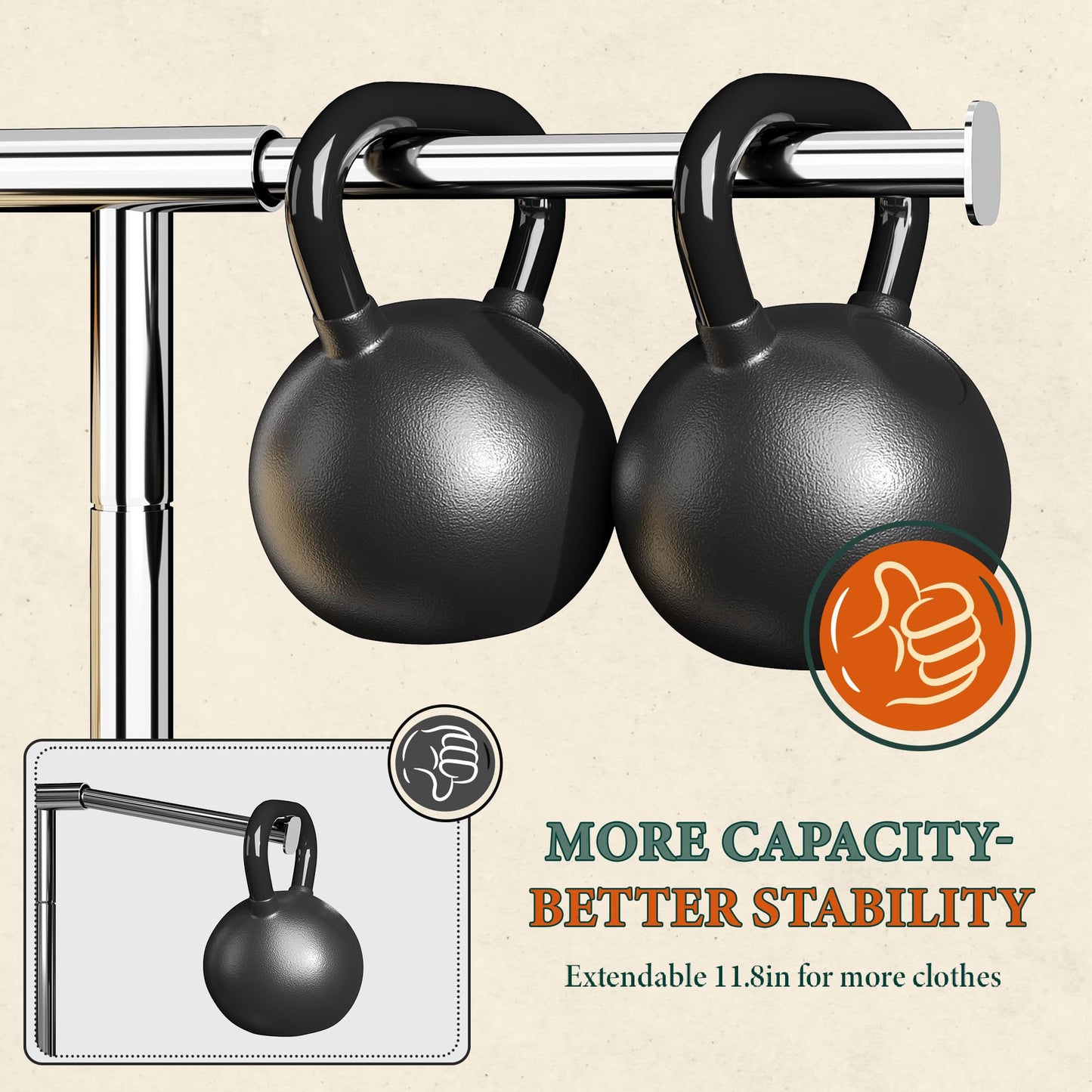Raybee Clothes Rack, Clothing Rack Load 485 LBS, Heavy Duty Clothes Rack, Rolling Clothes Racks for Hanging Clothes, Metal Garment Rack with Sturdy Wheels