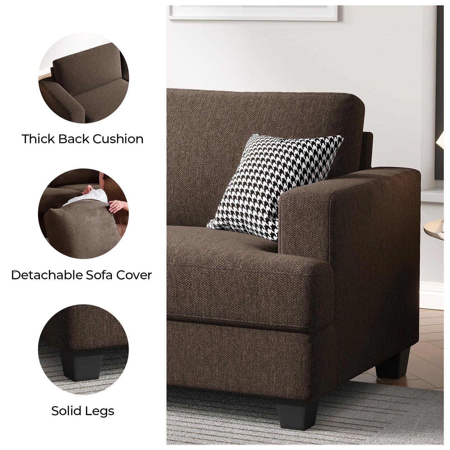 COPIAE 84 Inch Sofa with Extra Deep Seats Oversize, Linen Fabric 2 Seater Sofa for Living Room,Modern Couch and Loveseat, Comfy Armrests and Seats and Backrests, Easy Installation, Brown