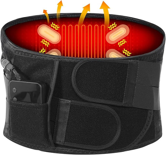 Cordless Heating Pad Back Massager Brace for Lower Back Pain Relief, Heated Back Brace Vibration Wrap with Rechargeable Battery, Heating Lumbar Support Belt with Massage for Cramps (M)