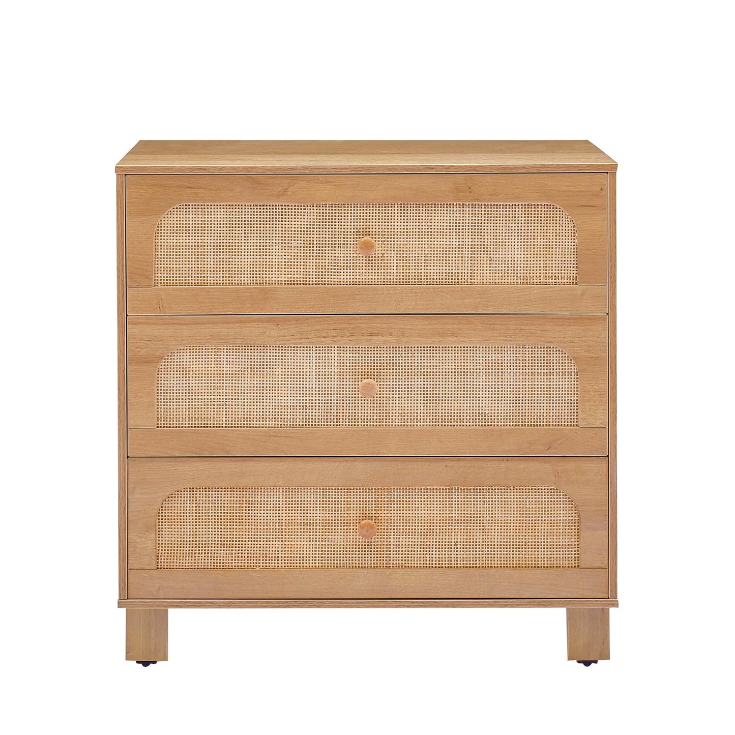 GANLLY 3 Drawer Dresser for Bedroom, Rattan Modern Closet Dressers Chest of Drawers, Wood Oak Storage Chest for Kids Bedroom, Hallway, Living Room