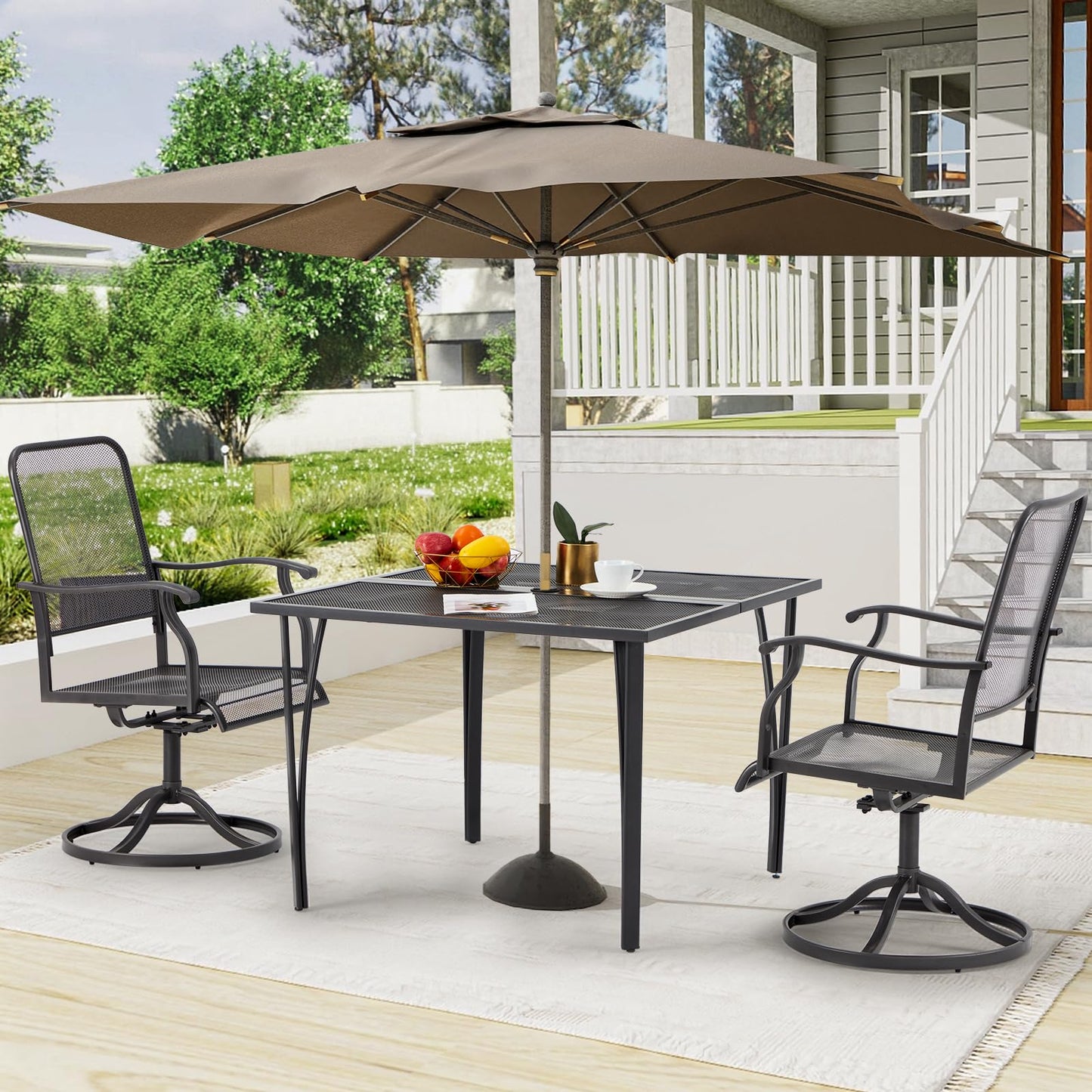 U-MAX 360° Patio Swivel Chairs Set of 2, High-Back All-Weather Outdoor Seating with 15° Rocking Function, E-Coated Metal Frame Swivel Rocker Patio Chairs for Deck Garden Yard Bistro (Dark Gray)