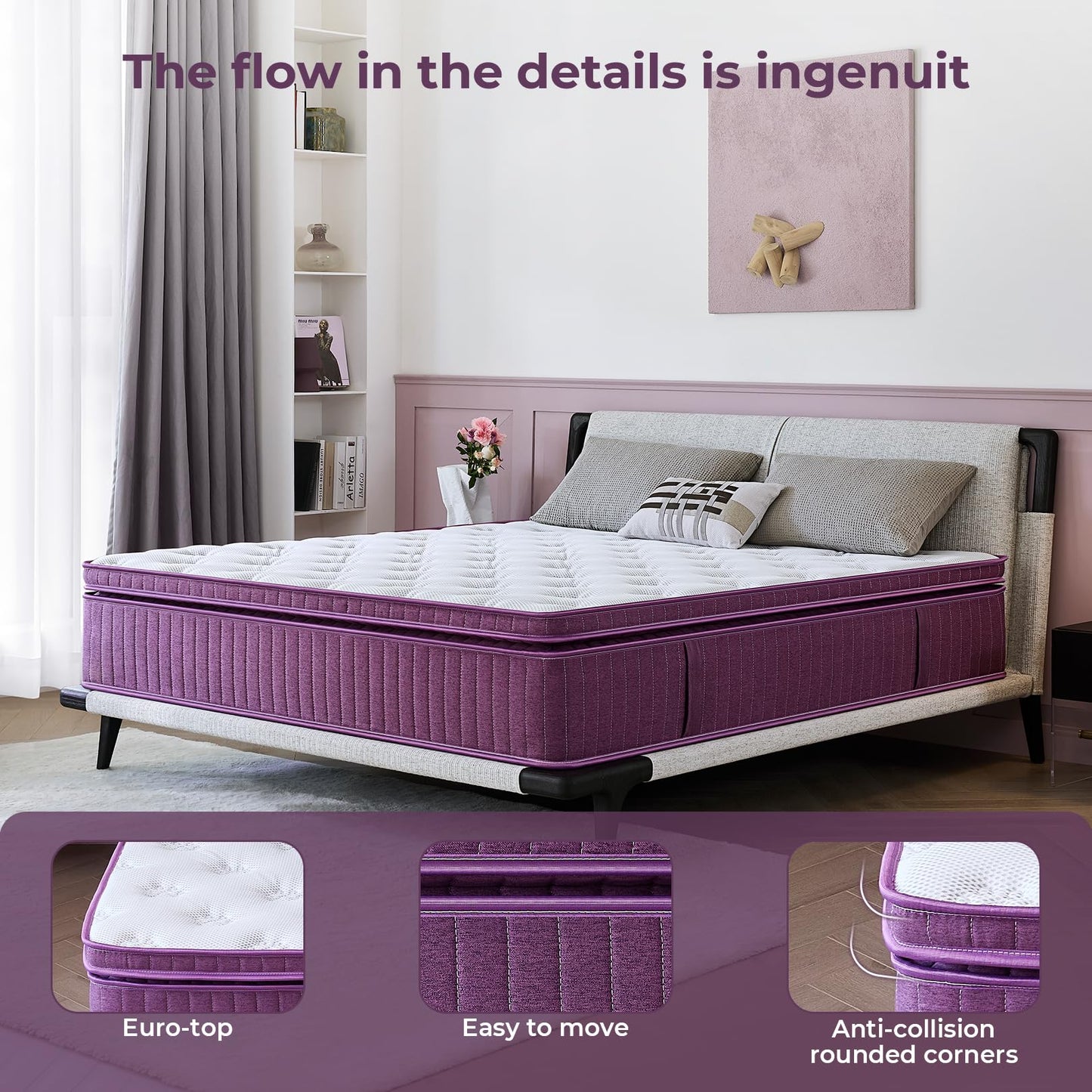 BedsPick Queen Mattress, 12 inch Hybrid Mattress Queen Size in a Box Pillow Top with Gel Memory Foam and Pocketed Coils for Lumbar Support, Spinal Pressure Relief, Medium Firm, CertiPUR-US