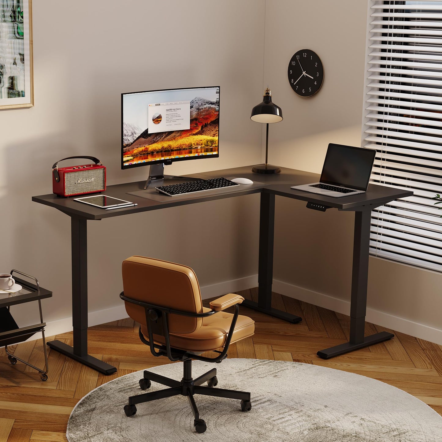 SANODESK Electric Height Adjustable 3-Leg L Shaped Standing Desk Frame, Support up to 220lbs, Sit Stand Ergonomic L Desk Frame Only, Black