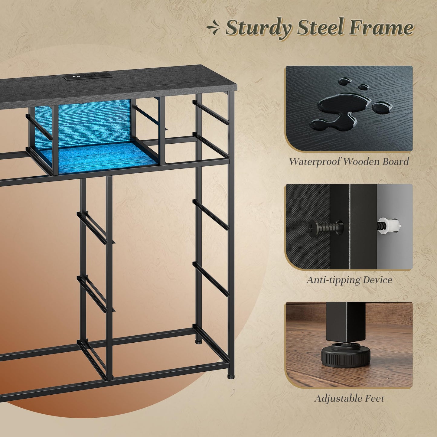 DurayLoly Dresser for Bedroom with Charging Station and LED and 10 Fabric Drawers, Sturdy Bedroom Dresser for Storage, Closet, Hallway (Black)