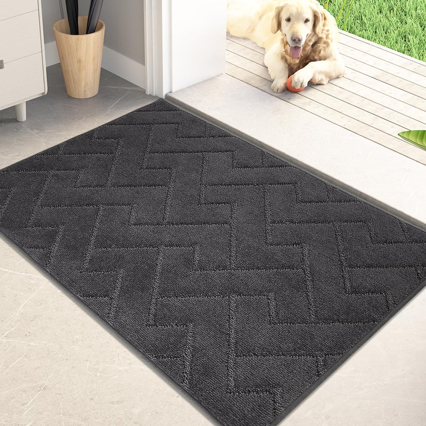 PURRUGS Dirt Trapper Door Mat 20" x 31.5", Non-Slip Machine Washable Entry Rug, Shoe Scraper, Dog Doormat, Super Absorbent Welcome Mat for Front & Back Door, Muddy Wet Shoes & Paws, Charcoal