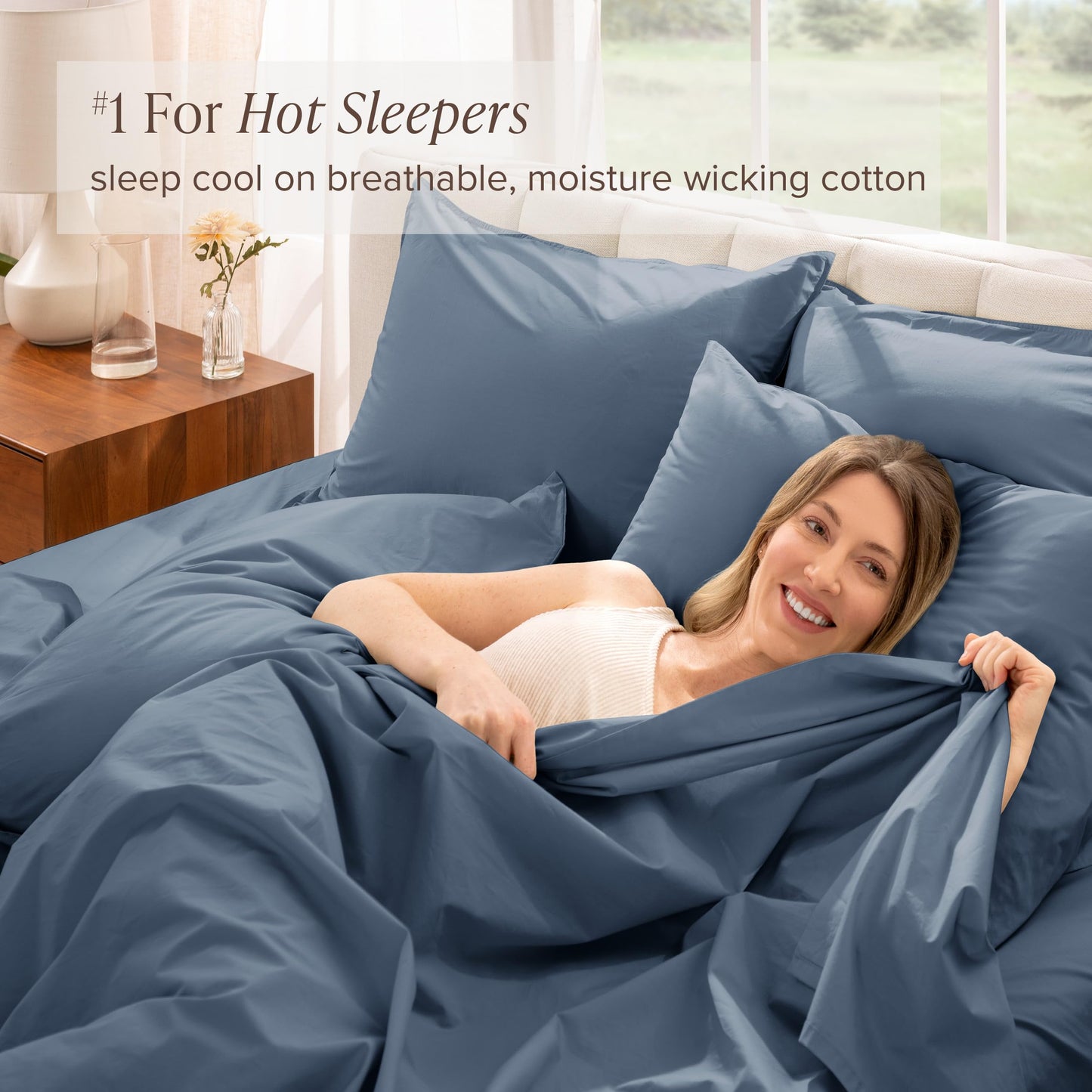 Bare Home 100% Organic Cotton Split King Sheet Set - Crisp Percale Weave - Lightweight & Breathable - Bedding Sheets & Pillowcases (Split King, Bering Sea)