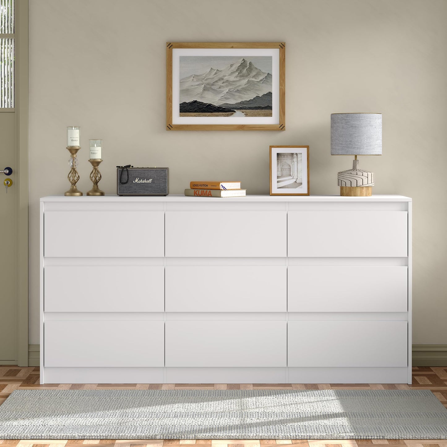 Furniouse Modern 9 Large Storage Drawers Dresser for Clothes Organizer, White Modern Chest of Drawers for Closet,63" Long Drawer Organizer Cabinet for Bedroom,Living Room,Entryway,Hallway