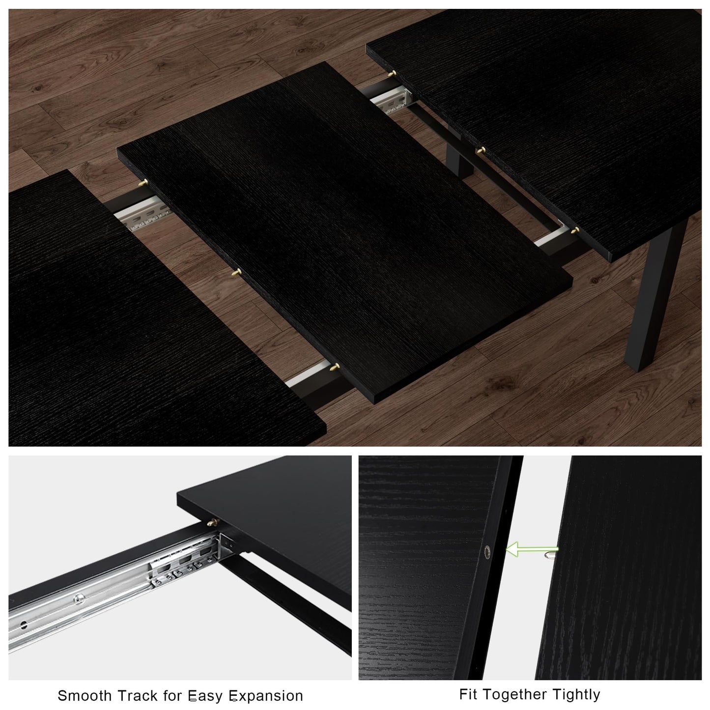 Feonase 5-Piece Dining Table Set for 4-8 People, 63" Large Extendable Kitchen Table Set with 2 Benches and 2 Square Stools, Dining Room Table with MDF Wood Board, Easy Assembly, Black