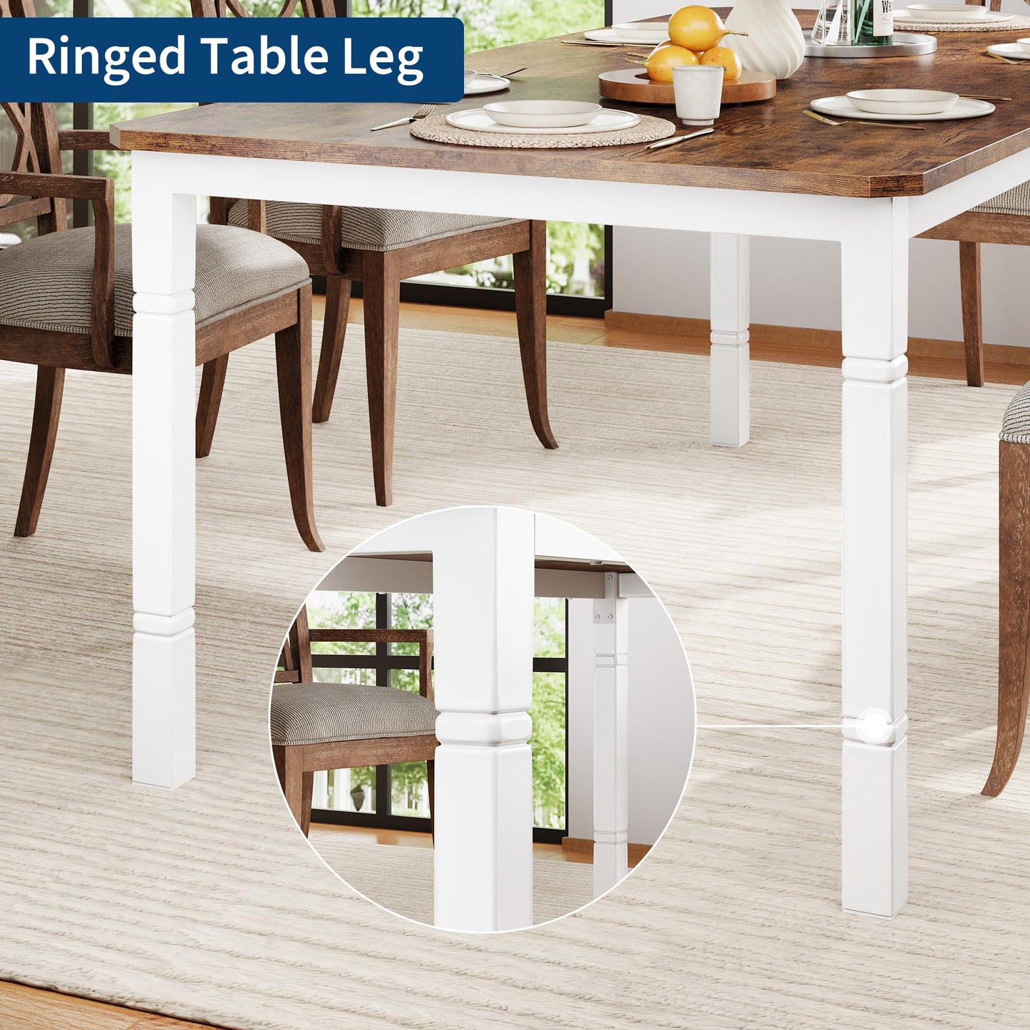 GAOMON Dining Table for 6-8 People - 78.7" Farmhouse Rustic Industrial Kitchen Table with Sturdy Metal Frame & Chamfered Corners, Wood Tabletop for Dining Room, Breakfast Nook, Small Space
