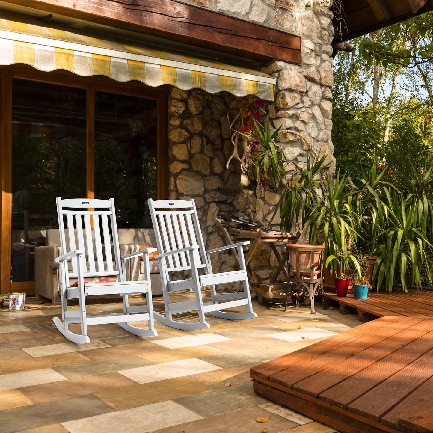 FUNBERRY Outdoor Rocking Chairs, HDPE All Weather Poly Lumber Rocker, High Back Patio Rockers Easy Assembly