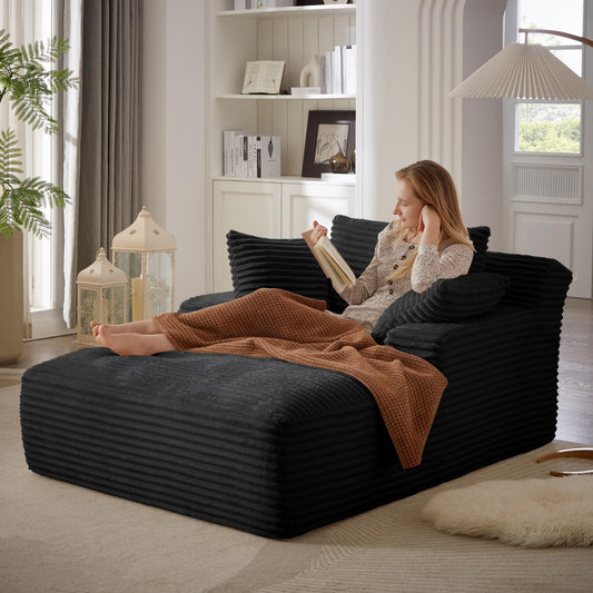 Chorlenimi Boneless Couch Sofa Chiar Chaise Lounge Chair Indoor Upholstered Corduroy Couch Cloud Sleeper Sofa Oversized Reading Chair for Living Room No Assembly Required (Black, 50" W x 67" D)