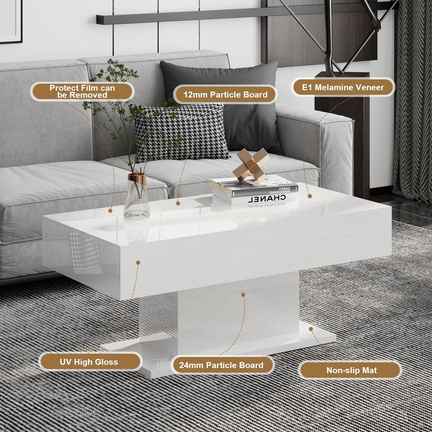 HedoAjim Led Coffee Table for Living Room, Living Room Table Rectangular Center Table, Modern High Glossy Wooden Coffee Tables with 16 Colors LED Lights for Dining Reception Room, White