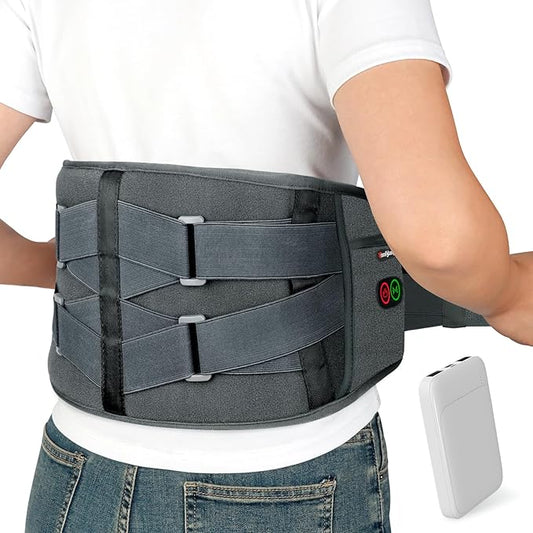 Comfytemp Cordless Heating Pad with Massager for Back Pain Relief, Portable Lower Back Massager FSA HSA Eligible Wearable, Father's Day Gifts, Birthday Gift for Dad Mom Men Women, 3 Heat Auto-Off Grey
