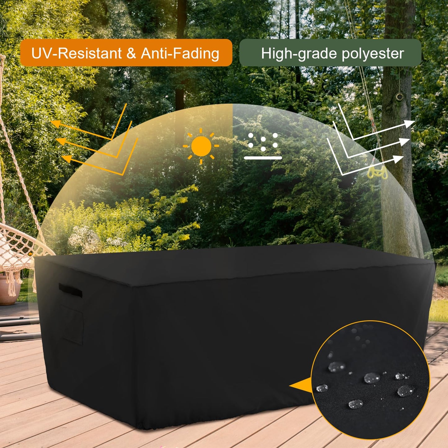 Tempera Patio Furniture Cover,Outdoor Table And Chair Covers Waterproof, Outdoor Dining Set Cover,Heavy Duty Rectangle Patio Furniture Covers,128''L x 82''W x 27.8''H,Black