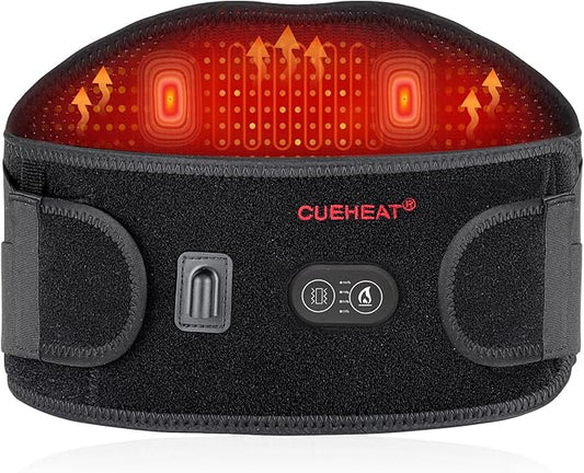 CUEHEAT Heated Waist Belt, Cordless Heating Pad for Low Back, Electrical Heating and Massage, Rechargeable Battery Powered (Dark Black, 45 inches)