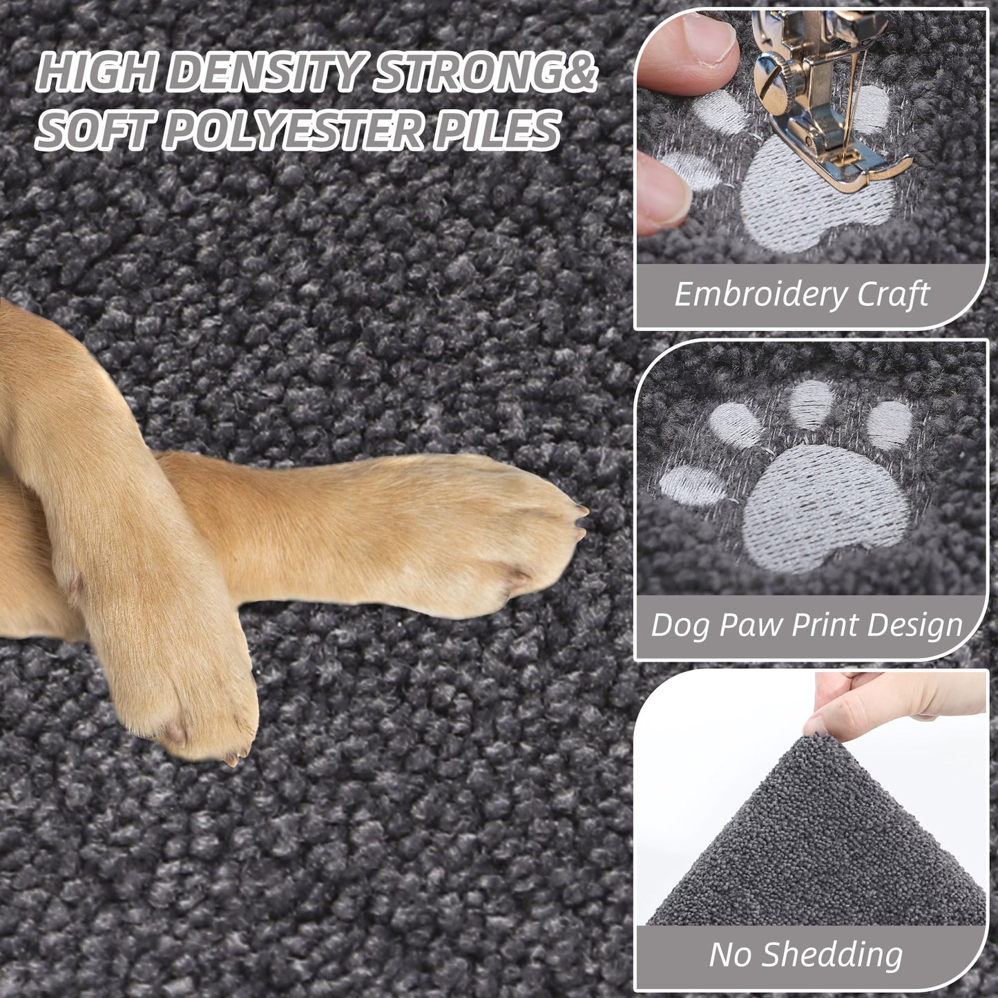 BEQHAUSE Dog Door Mat for Muddy Paws 20"x32" Dirt Trapper Absorbent Doormat Non Slip Entryway Rugs Washable Stain Resistant Welcome Floor Mat Soft Low-Profile for Front Back Door, Dark Grey