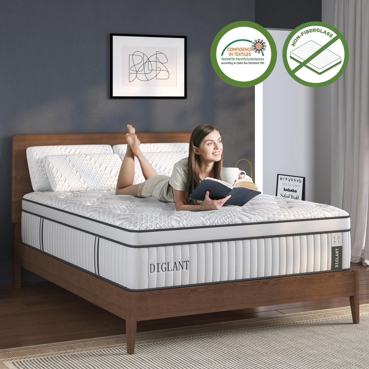 DIGLANT Queen Mattress, 14 Inch Euro Top Medium Feel Hybrid Mattress, Gel Memory Foam with Pocket Springs, Pressure Relief & Edge Support Queen Size Mattresses in a Box, CertiPUR-US, 60"*80"