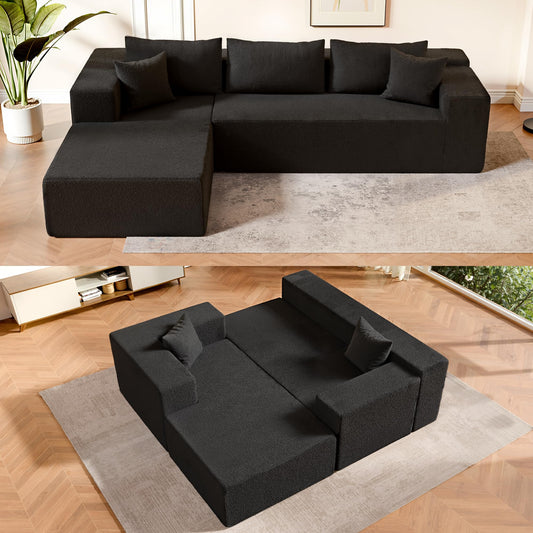 ComeWay 104" Sectional Couches for Living Room, Modular Sectional Sofa with Deep Seat, Cloud Couch for Living Room Bedroom, L-Shape Couch with Chaise, No Assembly Required (Plush, Left Facing Chaise)