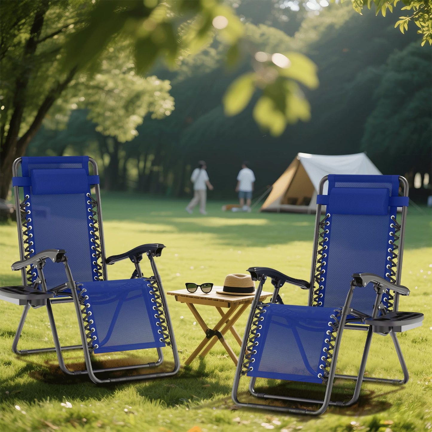 SFIHOME Zero Gravity Chair, Portable Outdoor Chair, Reclining Patio Lounge Chair with Adjustable Pillow and Cup Holder Trays for Outdoor, Patio, Beach, Camping, Garden, Poolside, 2 Pack, Blue
