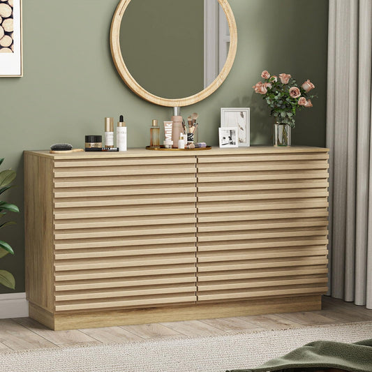 BREEZEHEAT Fluted Dresser for Bedroom–6 Drawer Wide Chest of Drawers, Modern Wood Farmhouse Dresser TV Stand, Closet Storage Cabinet for Living Room, Hallway, Natural Oak Finish, 47” Wide