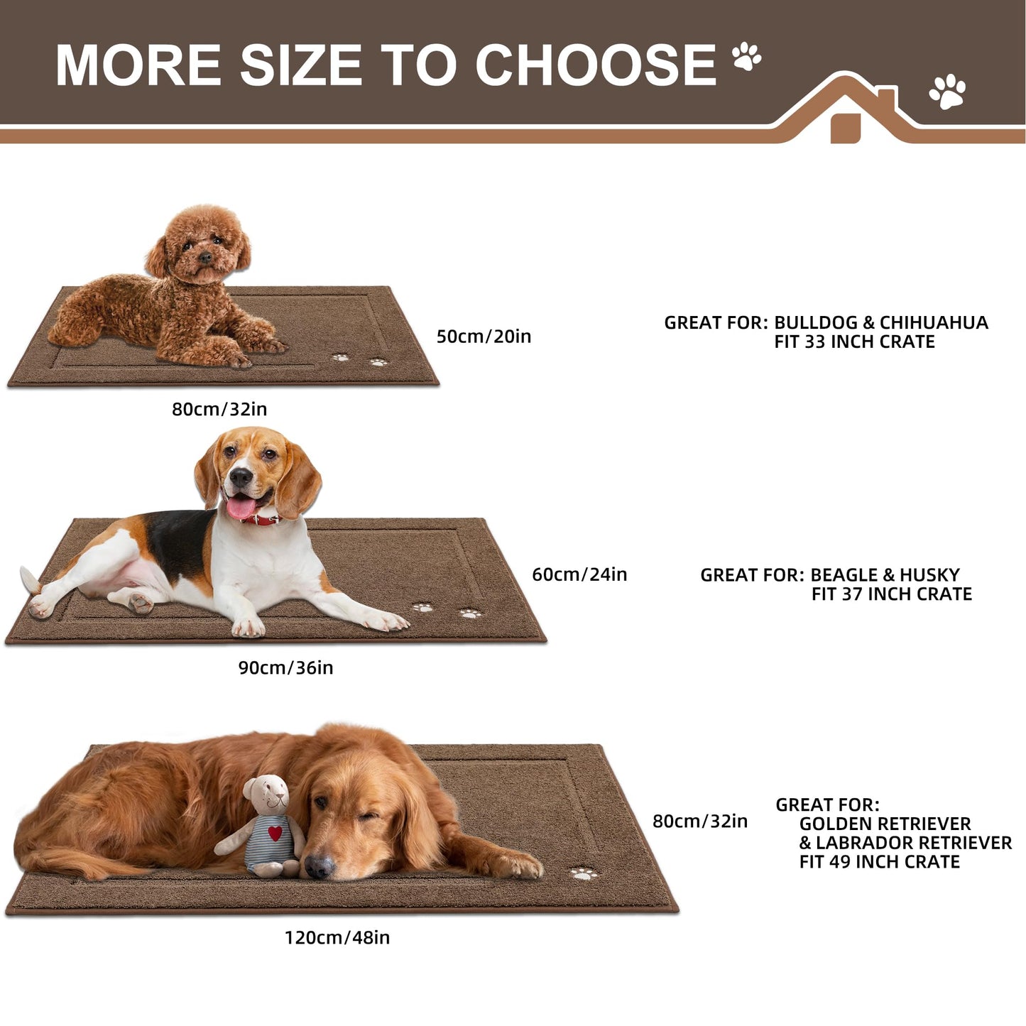 BEQHAUSE Dog Door Mat for Muddy Paws 20"x32" Dirt Trapper Absorbent Doormat Non Slip Entryway Rugs Washable Stain Resistant Welcome Floor Mat Soft Low-Profile for Front Back Door, Brown