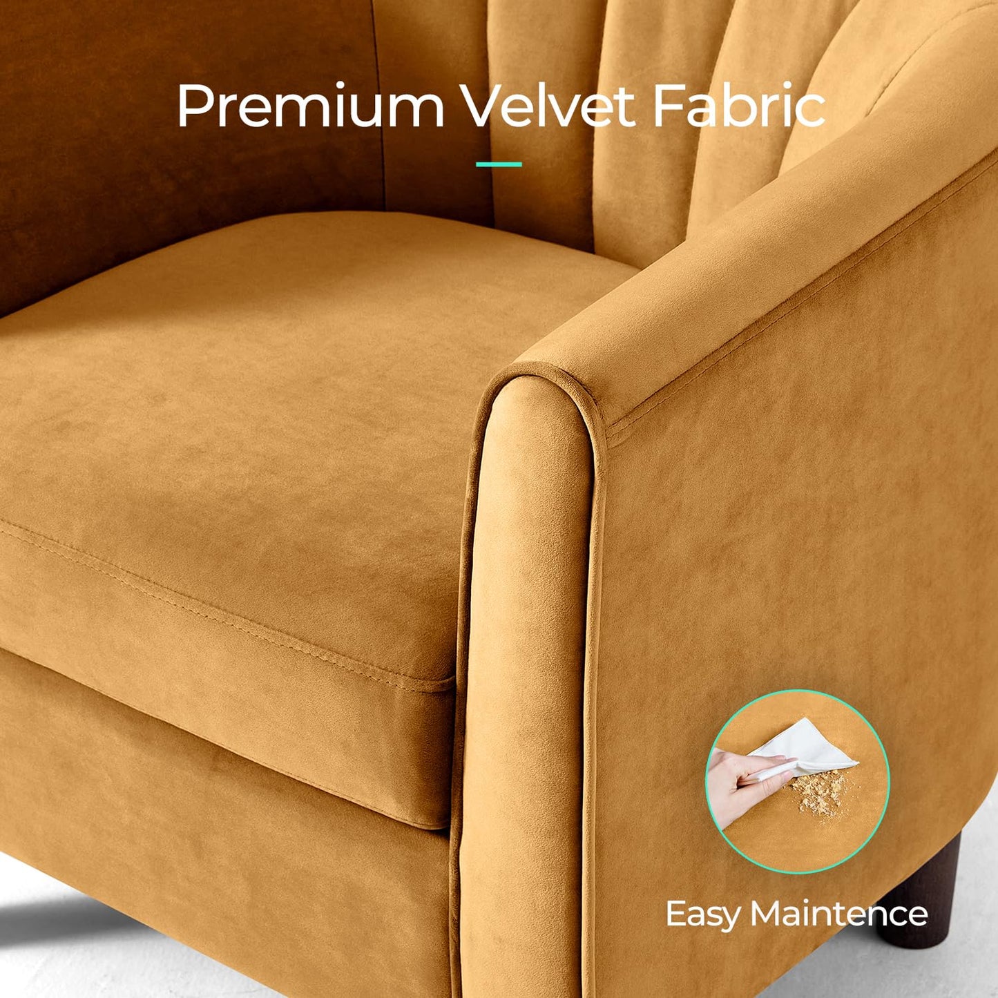LINSY Accent Chair with Ottoman, Modern Barrel Chair Small Armchair Reading Chair with Footrest, Comfy Round Arms Chair for Living Room Bedroom Reading Room, Velvet, Yellow