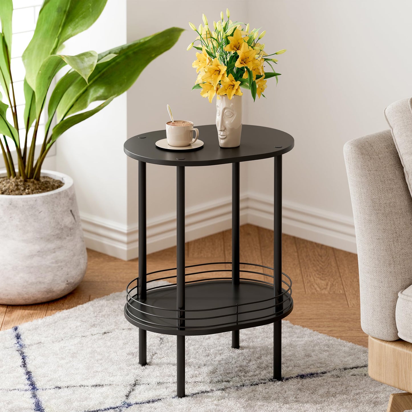DGSANDGO Small Round Side Table,Bedside Table with Storage, Morden Round Nightstand, Samll Side Table for Living Room，Bathroom，Bedroom, Nursery, Laundry, Black