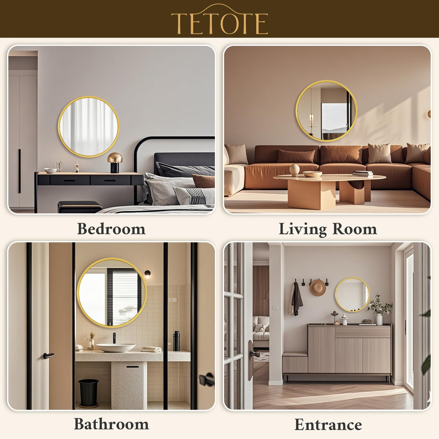 TETOTE Round 18 inch Brushed Gold Mirror for Entryway Decor Bathroom Vanity