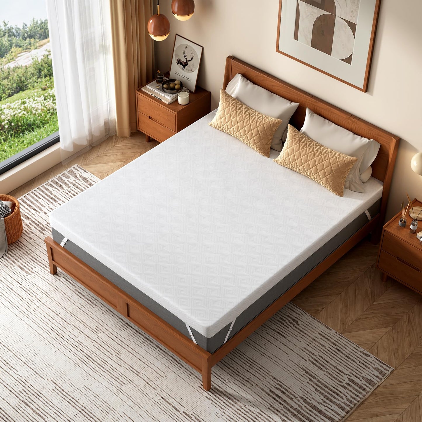 BedsPick Queen Mattress Topper, 3 Inch Gel Memory Foam Mattress Topper - Soft Bamboo Cover, Pressure Relief, CertiPUR-US Certified